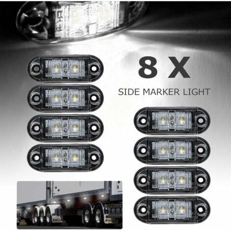 Lot de 8 indicateurs LED latéraux 12V/24V – Feux de gabarit blanc pour remorque, camion, caravane – Installation facile, 72x34x20mm