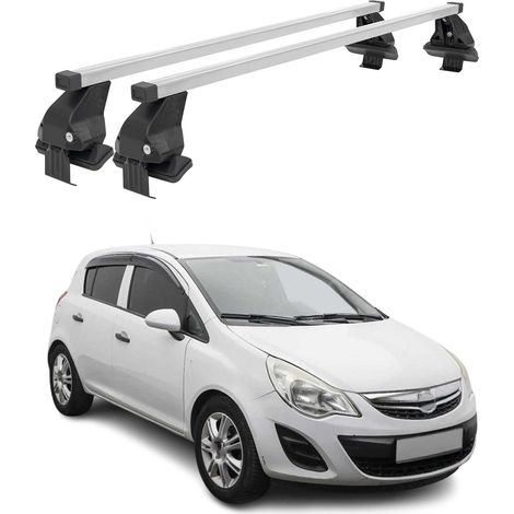 OMAC Dachträger Querträger Stahl für Opel Corsa D 2010-2014 FL 3Tür – Abschließbar – City-Crash-getestet – DIN 75302:2019 – ISO/PAS 11154:2006 – Max. 50 kg Silber (1/5)