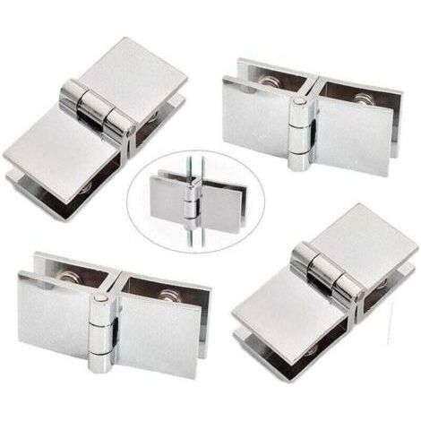 Charnire Verre 180 Degrs, 4 Pices Charnire Porte Verre Alliage Zinc, Charnire Serrage Porte Verre, Charnire Pince pour Porte Verre, pour Vitrine Verre, Armoire Vin, Porte Salle Bain-Chrom (1/5)