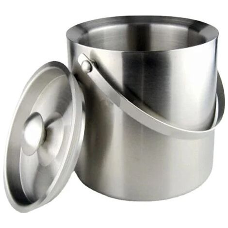 Seau à glace, bac à glaons avec couvercle, pince à glace, refroidisseur à vin, refroidisseur à champagne en acier inoxydable, seau à glace à double paroi, seau à glace pour les fêtes, Bar-2L (1/2)
