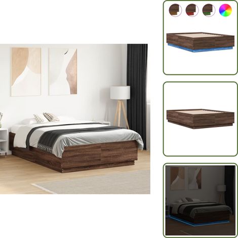 Giroletto in legno - vidaXL Giroletto Luci LED Rovere Marrone 120x190 cm Legno Multistrato - Letto con doghe in compensato