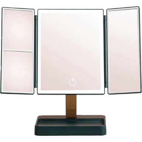 Miroir de Courtoisie Grossissant 3X CosméTique 3 Miroirs de Maquillage Pliants 270 Rotation Gradateur Continu Miroirs de Table de Beauté Vert D (1/5)