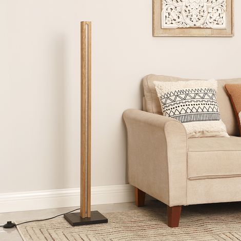 EDISHINE Stehlampe Holz, 18W LED Stehleuchte Dimmbar, Boho Ecklampe, 3000K warmweiß, Vintage Standleuchte mit Fußschalter, 800lm Lichtsäule für Wohnzimmer, Schlafzimmer, Büro