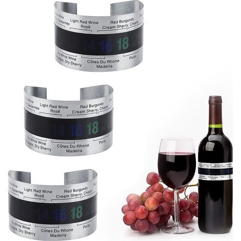 Wine thermometer, stainless steel LCD wine thermometer, instant reading, beer bottle wristband, temperature sensor, thermometer cuff (3 pieces) (1/5)