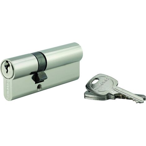 Cylindre de serrure double entrée 40 x 55 mm – Protection anti-arrachement – 3 clés crantées – Finition nickelée (1/2)