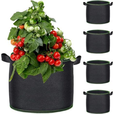 QORVA-Lot de 5PCS Sac de Plantation 20L Sac à Plantes avec Poignées Sac Pomme de Terre Sac Géotextile 5 Gallons Sacs de Culture Non Tissé Pots de Jardin pour Plantes,Fleurs, Fraises Grow Bag