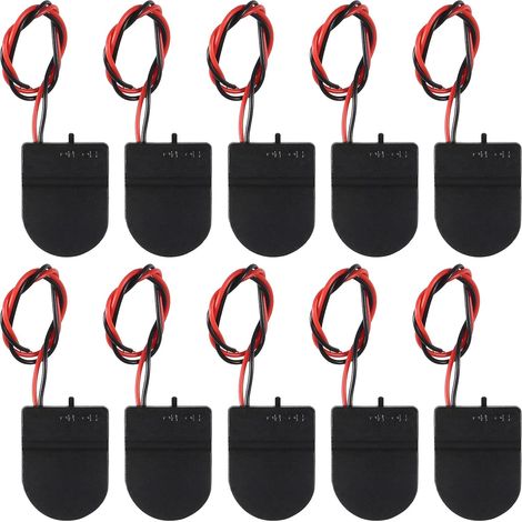 10 supports de piles CR2032, 1 boîtier pour pile bouton 3V avec interrupteur à fil (noir) (1/5)
