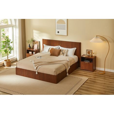 Nachttisch 58x38x60 cm Nussbaum-Optik MDF und Spanplatte mit Schublade, offenem Fach und goldfarbenem Griff (1/5)