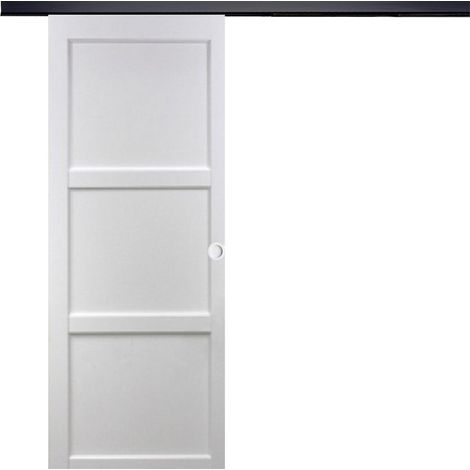 Puerta corredera Korya blanca de 3 paneles H204 x L73 cm, rail de aluminio con banda negra, conchas blancas de GD MENUISERIES
