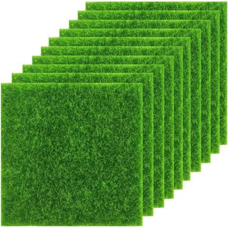 Lot de 10 tapis de gazon artificiel 31 cm x 31 cm - Tapis de gazon artificiel réaliste - Tapis de jardin artificiel pour ornements de jardin miniatures - Décoration de la maison