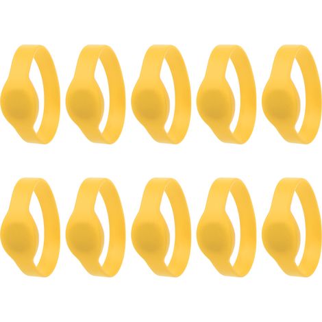 Lot de 10 bracelets RFID 125 kHz en silicone, étanches IP68, pour piscine et sauna (jaune) (1/5)