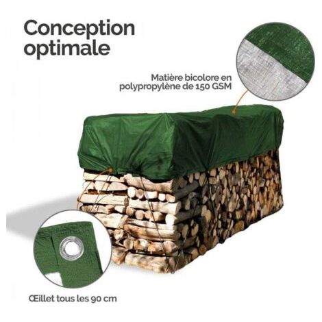 NALOOKAMIC Bâche de protection extérieure universelle imperméable réversible avec œillets - 150g - Gris et vert - 2 x 3 m (1/3)