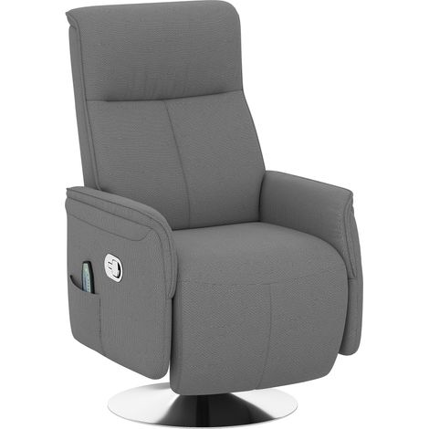 Fauteuil relax massant pivotant NUKIA tissu gris et acier chromé (1/5)