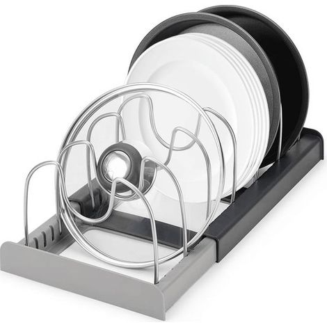 Organizador expandible para 6 tapas o sartenes, soporte para tapas de ollas, soporte para vajilla de cajón, estante para vajilla, cajón (1/5)