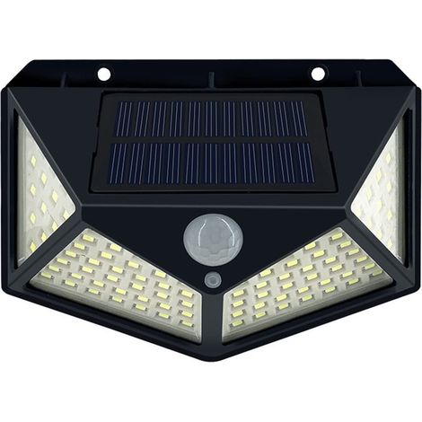 Applique Solaire de Mouvement 100 LEDs Extérieure Imperméable Solaire LED Applique Murale PIR à Énergie Solaire Paysage Lumières Allumage/Arrêt Automatique pour Clôture Porte Balcon (1/5)