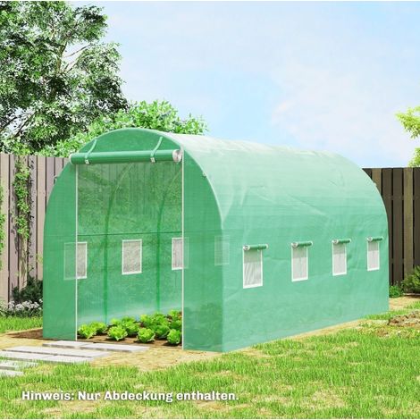Lámina para invernadero 4 x 2 m PE verde impermeable con puerta y 8 ventanas OKWISH (1/5)