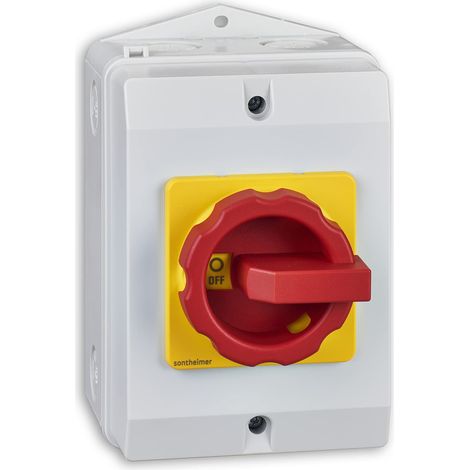 Interrupteur de réparation 25 A 3 broches 10 kW IP65, arrêt d'urgence/rouge jaune, 3 x 25 A (1/2)