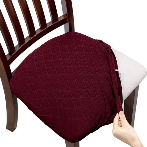 Housse de coussin de chaise 2 pièces pour salle à manger, housse de chaise jacquard élastique amovible et lavable pour salle à manger, bordeaux (1/5)