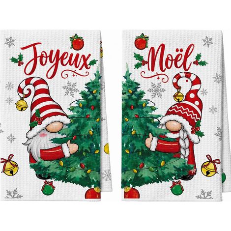 Decoration Noel, Torchon Noel 40 x 60 cm, 2 Torchons de Cuisine Festifs (1/5)