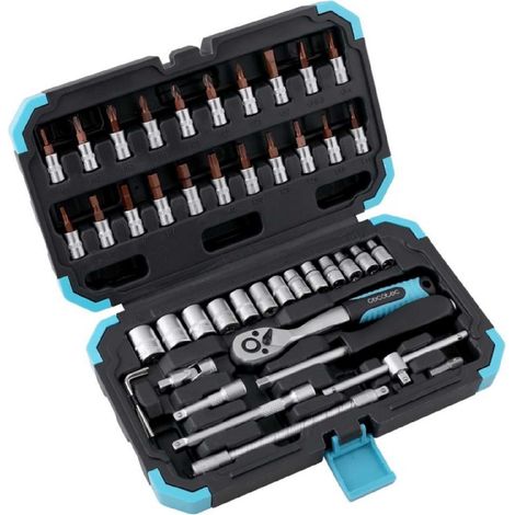 Cecotec Maletín Portaherramientas 46 Piezas ToolBox KRK 2200. Carraca Profesional de 72 Dientes, Vasos CR-V de Alta Resistencia (1/5)
