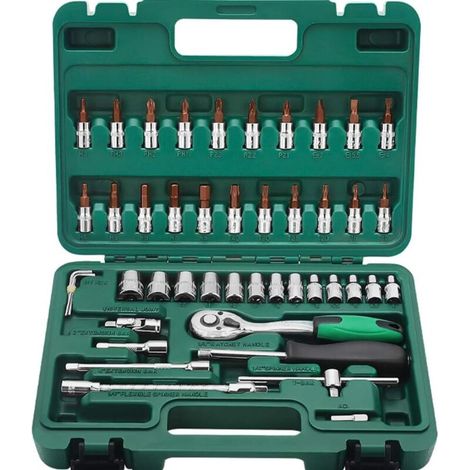 46 Pc Jeu de Douilles 1/4 Pouce 72 Dents Combinaison de Bits de Clé à Cliquet Comprendre Torx Pozi Hexahon Phillips Fendue Prise (1/5)