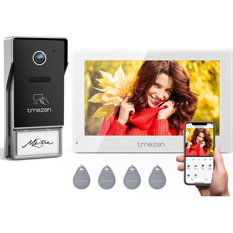 Visiophone Connecté Filaire, Interphone Vidéo 2 Fils Visiophone WiFi,7" Ecran Couleur TFT LCD,1080P Sonnette avec Caméra,Portier vidéo,Déverrouillage à Distance,RFID Carte Badges, Y73 (1/5)