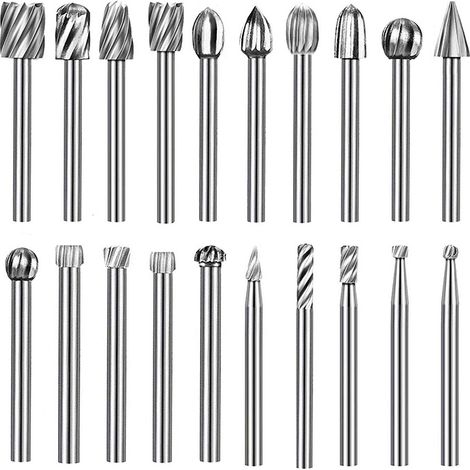 Lot de 20 fraises rotatives, outil de sculpture en acier rapide avec tête de meulage de 3 mm pour le travail du bois, la sculpture, la gravure, le perçage (1/5)
