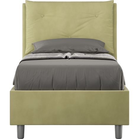 Letto Singolo rivestito in Microfibra - APPIA - Colore: Tè verde - Dimensione Rete: 90x190 - Tipologia Letto: Con Rete e Contenitore (1/4)
