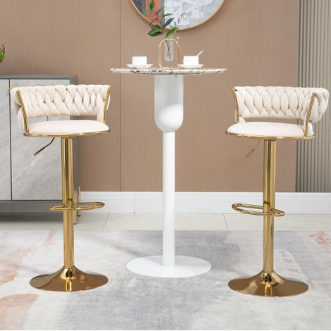 Taburetes de bar 54x46x78.5-97 cm marfil en terciopelo con altura regulable y giro 360°, juego de 2 (1/5)