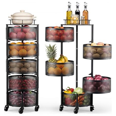 Chariot de Rangement 5 Niveaux,Resserre à Paniers Rotatifs sur Roues,pour Fruits et Légumes Cuisine Salon Sallle de Bain,Desserte à Roulettes en Fil Métallique,Étagère de Cuisine Rotative (1/3)