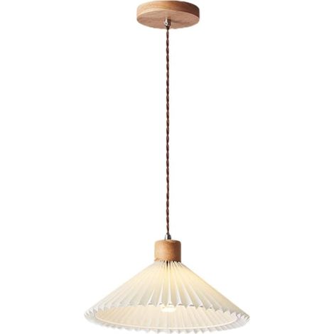 Goeco Sospensione in Tessuto Plissettato – Stile Giapponese in Legno Massello – Lampadario Industriale Retro per Sala da Pranzo