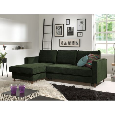 Lisa Design – Canapé d'angle gauche convertible 4 places avec coffre – Revêtement velours côtelé – Dimensions L222 x P148 cm – Pour couchage d'appoint