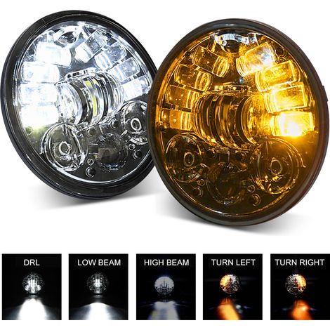 Phare de moto LED 5-3/4 5,75 pouces avec DRL/clignotant/feux de croisement/feux de route IP67 phare rond étanche (paquet de 1) (1/5)