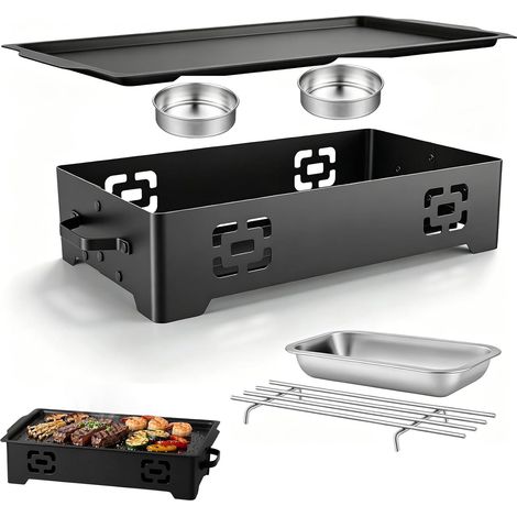 Plaque Chauffante BBQ 37×20×8cm, Double Chaleur Alcool (1/5)