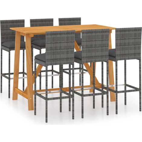 Set de 1 Table et 6 Tabourets de bar de jardin, Ensemble Table et Chaises avec coussins Gris OIB5180E (1/5)