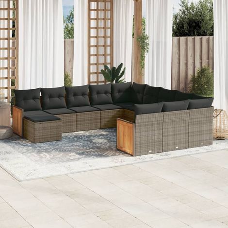 Salon de jardin 12 places en résine tressée gris, avec coussins amovibles - Canapé modulaire d'extérieur (1/5)