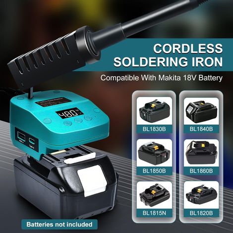 Fer à souder sans fil compatible avec les batteries Makita 18 V, chauffe rapide, station de soudage numérique LCD avec ports de chargement USB et Type C, kit de fer à souder portable et réglable pour (1/4)