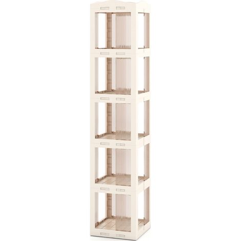 Libreria angolare 36,5 x 36 x 108 cm con 5 ripiani accessibilità a 360° design pieghevole in PP bianco 200017733
