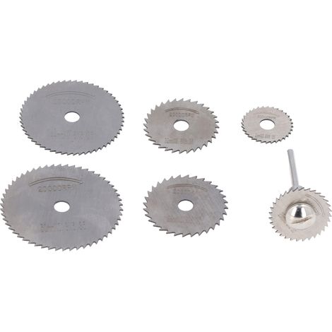 Set mit 8 Miniatur-HSS-Kreissägescheiben für dünne Metalle, Kunststoffe, Holz und Legierungen. (1/5)