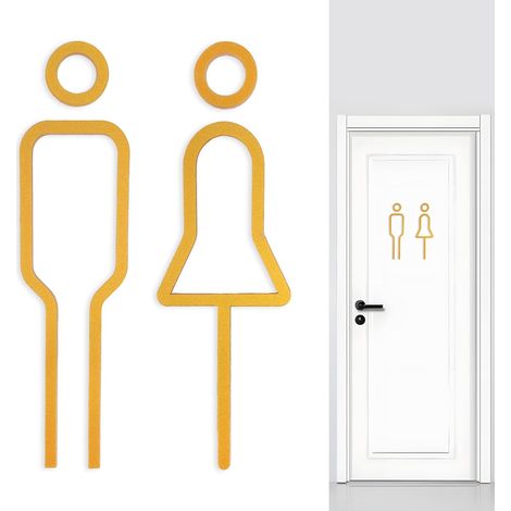 Panneau WC Doré Auto-Adhésif avec Symbole Homme Femme – en Acrylique (1/5)