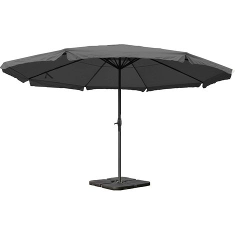 [JAMAIS UTILISÉ] Parasol Meran Pro, gastronomie, parasol pour marché avec volantsØ 5m polyester/alu 28 kg, anthracite avec socle