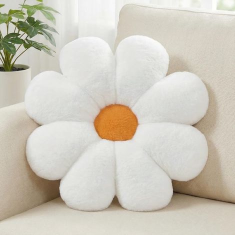 Coussin Fleuri, Blanc Coussins Décoratifs Blancs, Coussin de Sol Mignon, Coussins Décoratifs Preppy pour la Chambre, Canapé ou Sofa 38 cm (1/5)