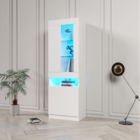 Vitrine LED blanche 50 x 40 x 180 cm, en panneaux de particules, avec éclairage USB DESVIAE (1/5)