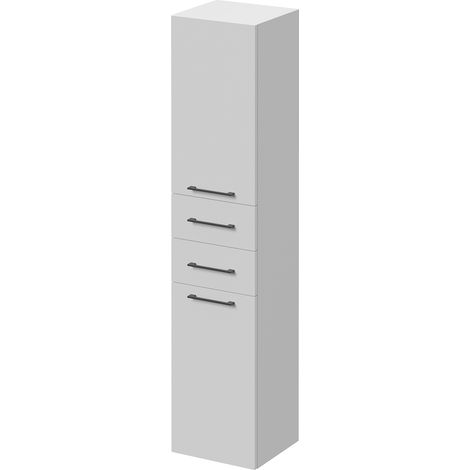 Napoli Gloss White 350mm x 1600mm Wall Mounted Storage Unit - 350mm - Gunmetal Grey 160mm Handle