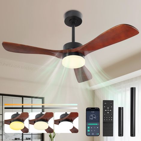 ROSNEK Ventilateur de Plafond avec Lumière LED 106cm Bois Massif Moteur CC Silencieux Marron (1/5)