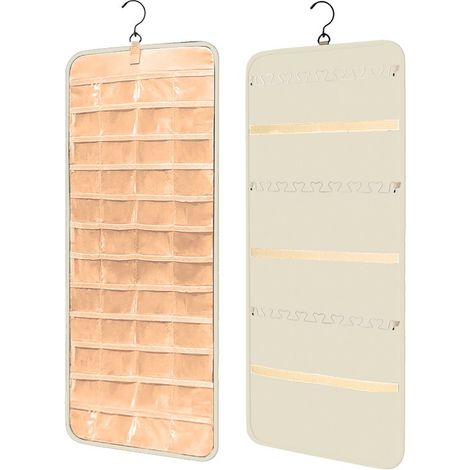 Borsa organizer per gioielli e orecchini da appendere, in feltro, a doppia faccia, beige, 84 x 36 cm. (1/5)
