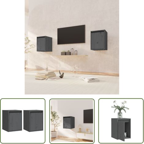 FIMEI Armoires murales 2 pcs Gris 30x30x40 cm Bois de pin massif (1/5)