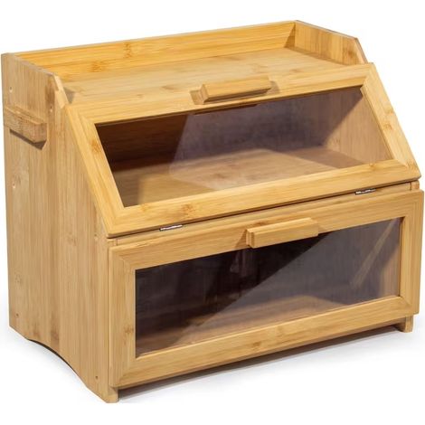 Boîte à Pain Bambou 2- Couche Countertop Boîte à Pain en Bois de Bambou pour Cuisine, Nature, 39 x 25 x 18 cm (1/5)