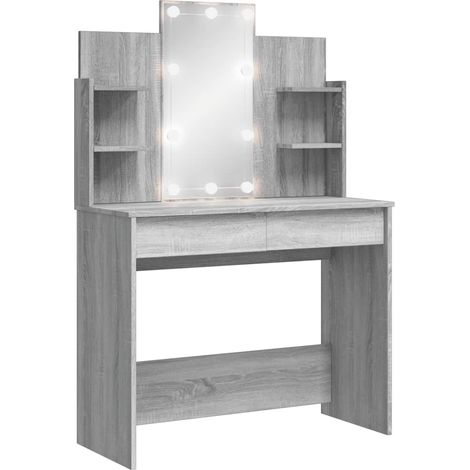 Tocador con luces LED gris Sonoma 96x40x142 cm vidaXL