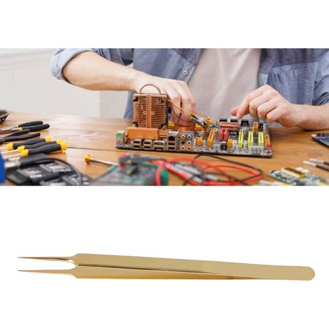 Vergoldete Pinzette mit gebogenen Spitzen zur Reparatur von Jumperkabeln auf Motherboards spezielle Spitze für die Reparatur von Jumperkabeln. (1/5)
